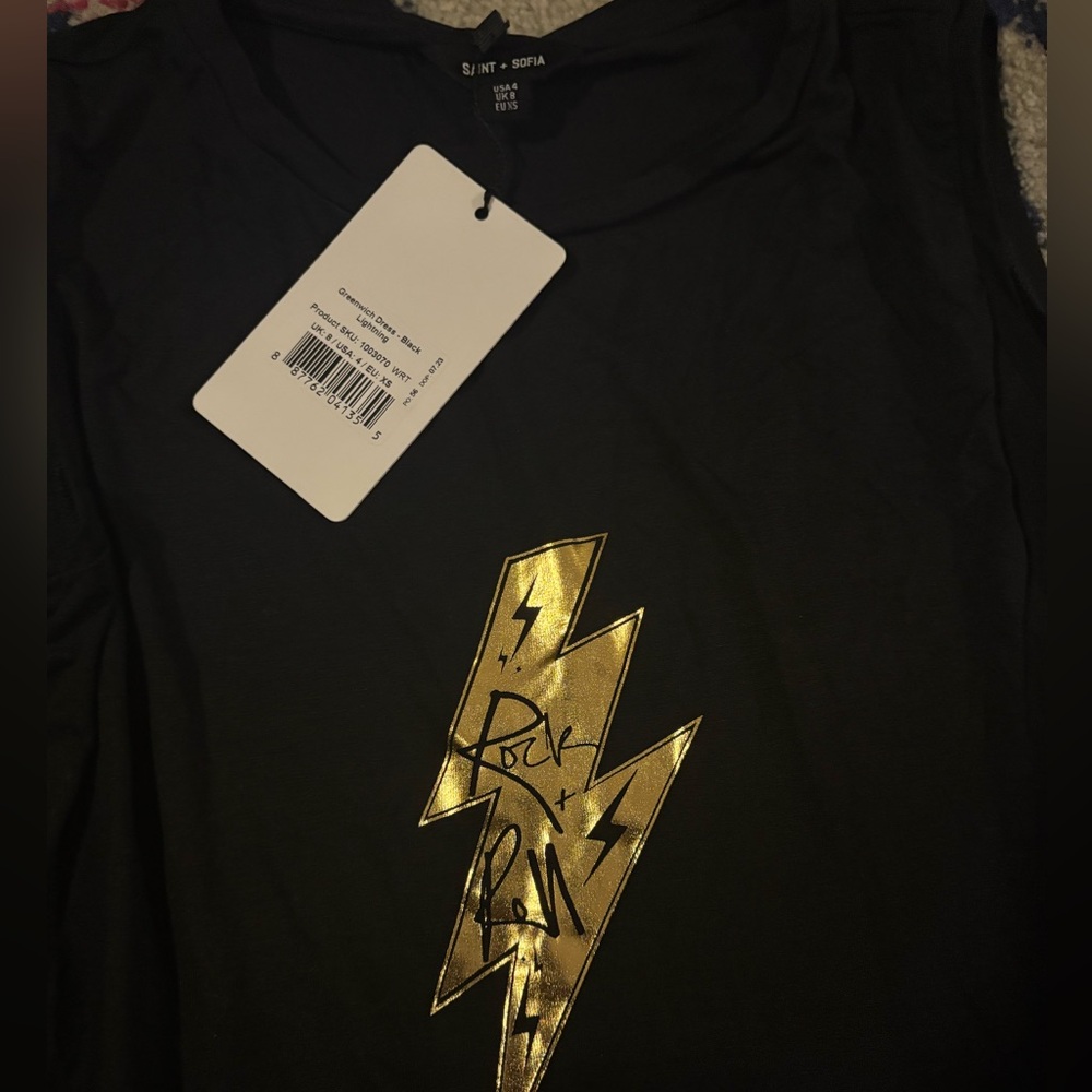 Black Dress with rock & roll Lightning Bolt - Picture 5 of 6